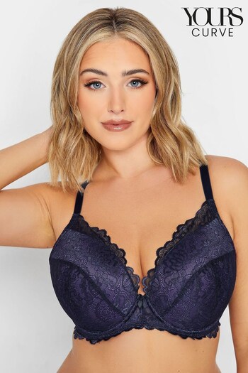 Yours Curve Blue Pretty Lace Padded Bra (T60454) | £24