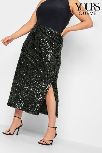 Yours Curve Black London Sequin Tube Skirt (T60460) | £50