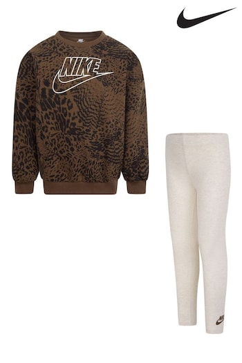 Nike Cream/Brown Little Kids Animal Sweatshirt and Leggings Set (T60591) | £42
