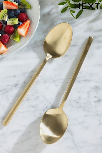 Gold Valencia Stainless Steel 2 Piece Serve Spoon Cutlery Set (T60664) | £12
