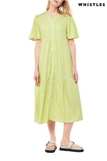 Whistles Green Link Check Trapeze Dress (T60789) | £139