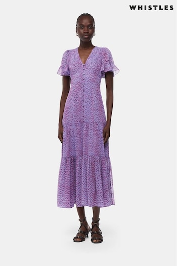 Whistles Purple Sketched Cheetah Dobby Dress (T60793) | £179