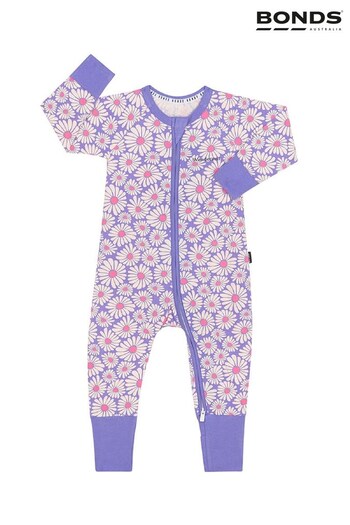 Bonds Purple Floral Print Zip Sleepsuit (T60826) | £22