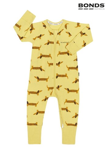 Bonds Yellow Daschund Dogs Print Zip Sleepsuit (T60827) | £22
