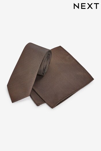 Brown Bronze Slim Metallic Thread Tie And Pocket Square Set (T60850) | £16