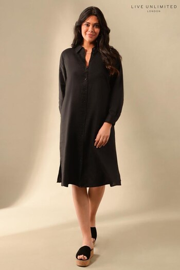 Live Unlimited Black Curve Linen Shirt Dress (T60929) | £99