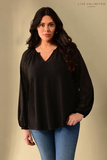 Live Unlimited Black Curve broderie Jersey Blouse (T60945) | £55