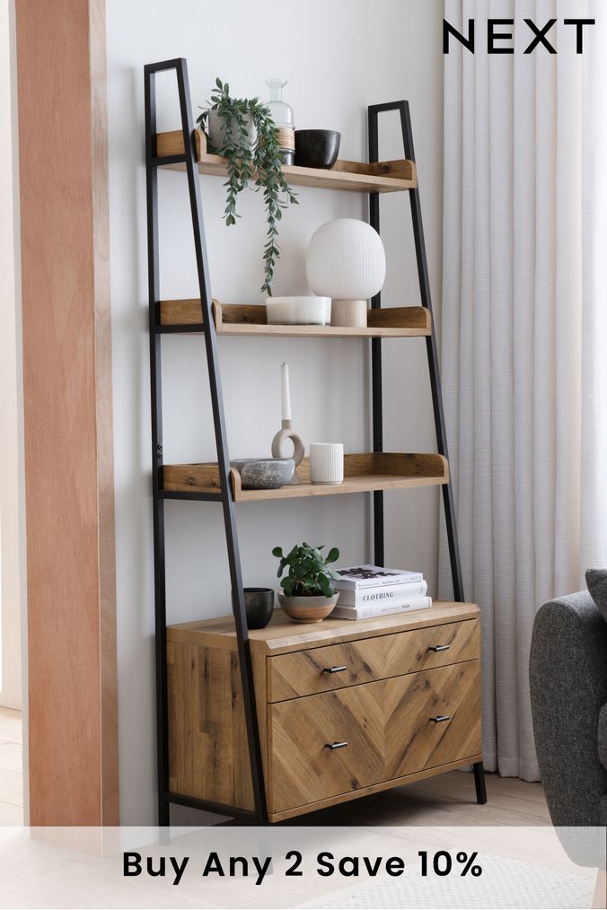 Dark Bronx Chevron Oak Effect Storage Ladder Shelf (T61423) | £399