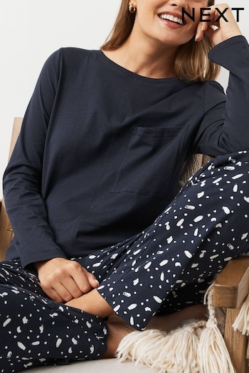 Navy Cotton Long Sleeve Pyjamas (T61697) | £18