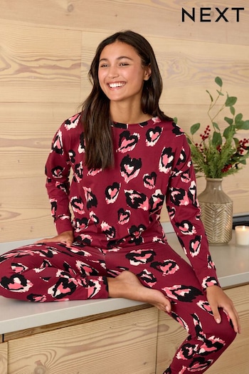 Berry Red Cotton Long Sleeve Pyjamas (T61754) | £25