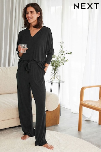 Black Rib Long Sleeve Pyjamas (T61756) | £36