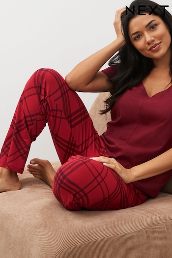 Red Check Cotton Short Sleeve Pyjamas (T61757) | £17
