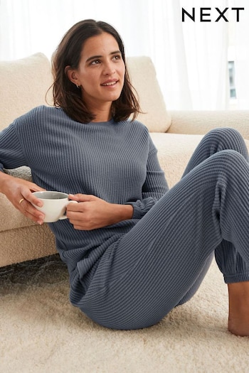 Navy Soft Waffle Long Sleeve Pyjamas (T61758) | £34