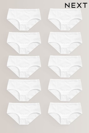 White Lace Trim Hipster Briefs 10 Pack (2-16yrs) (T61887) | £12 - £19