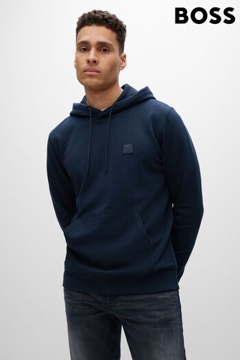 BOSS Dark Blue Patch Logo French Terry Overhead Hoodie (T62184) | £99