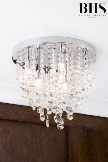 BHS Silver Celeste 9 Light Flush Indoor and Bathroom Ceiling Light (T62567) | £150
