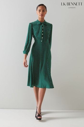 LK Bennett Green Mortimer Green & Cream Polka Dot Silk Dress (T62683) | £399