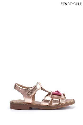 Start Rite Mermaid Rose Gold & Pink Leather Rip-Tape Sandals studded F Fit (T62689) | £40