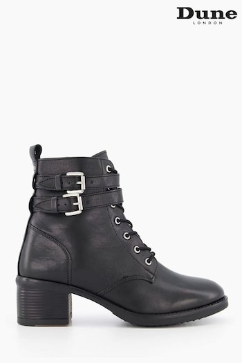 Dune London Black Wide Fit Paxan Buckle Detail Heeled Ankle Boots (T62708) | £125