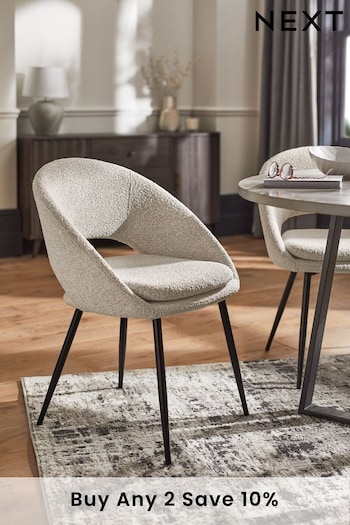 Set of 2 Casual Boucle Light Natural Hewitt Black Leg Dining Chairs (T62880) | £310