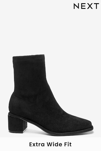 Black Microsuede Extra Wide Fit Forever Comfort® Sock Ankle Boots (T63580) | £45
