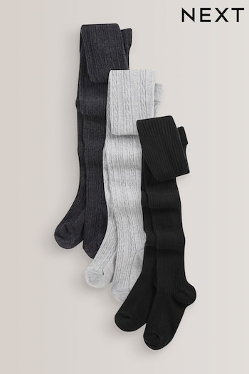 Black/Grey 3 Pack Cotton Rich Cable Tights (T63596) | £15 - £21