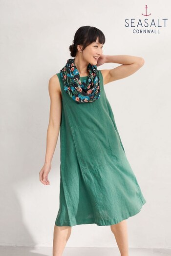 Seasalt Cornwall Green Cresting Waves Sleeveless Linen Dress (T63791) | £75