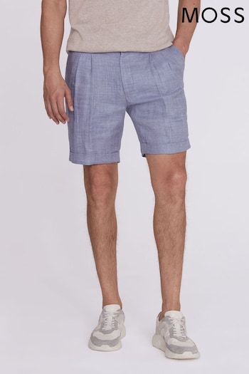 MOSS Light Blue Linen Formal Shorts (T63876) | £50