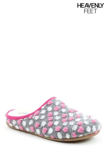 Heavenly Feet Grey Ladies Maya Spanish Made Textile Mule Slippers (T64117) | £30