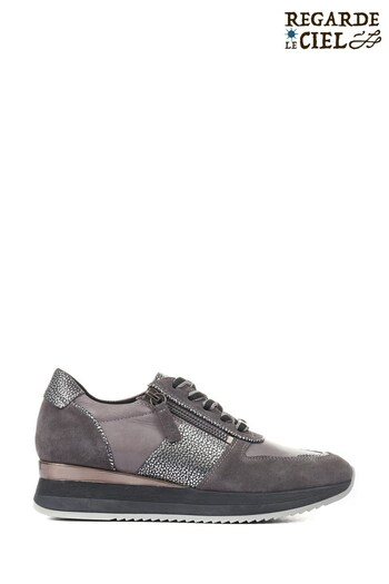 Regarde Le Ciel Grey Ray Patterned Leather Trainers (T64119) | £99