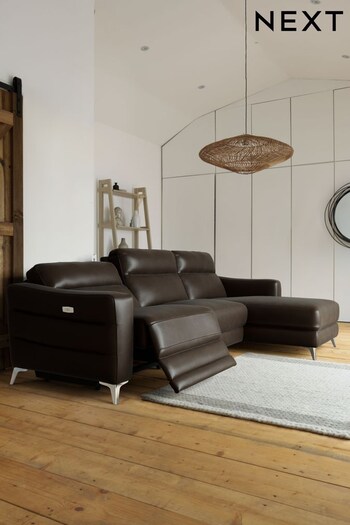 Napoli Leather Chocolate Brown Elijah Large Sofa Chaise Power Recliner (T64128) | £2,525