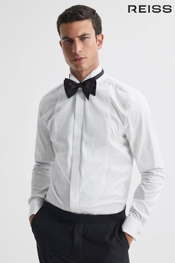 Reiss White Fitzrovia Pleat Front Winged Collar Shirt Gore (T64197) | £118