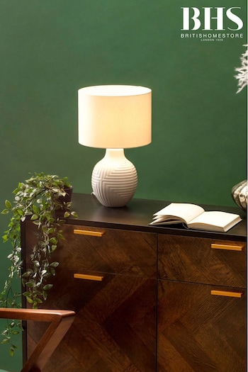 BHS White Gus Embossed Ceramic Table Lamp (T64534) | £55