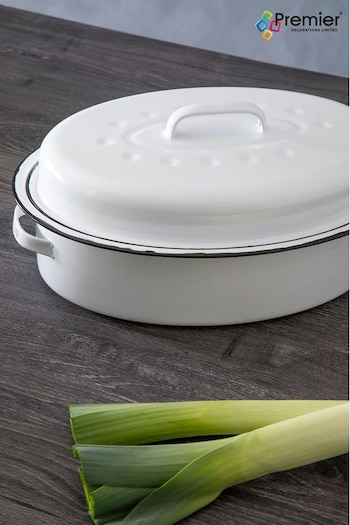 Essentials by Premier White Oval Self Basting Roaster (T65077) | £24