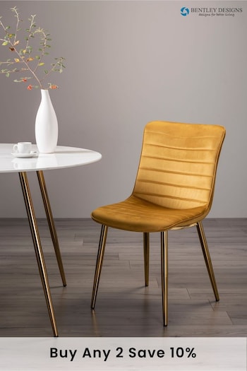 Bentley Designs Set of 2 Mustard Yellow Rothko Velvet Fabric Chairs With Gold Plated Legs (T65952) | £260