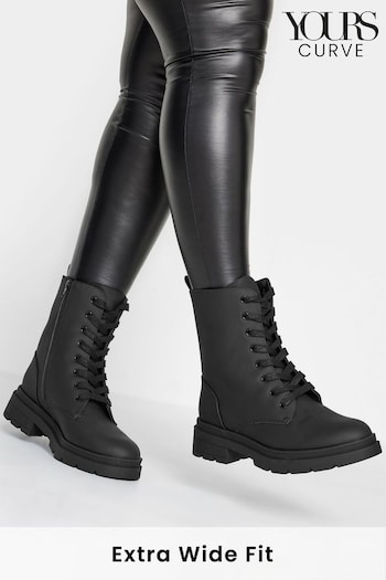 Yours Curve Black Extra Wide Fit Chunky Lace Boots (T66030) | £43