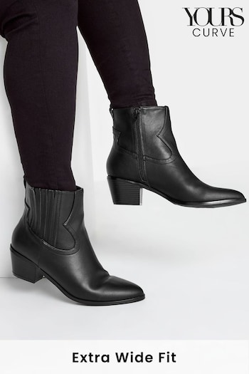 Yours Curve Black Extra Wide Fit PU Ankle Western Boots (T66122) | £43
