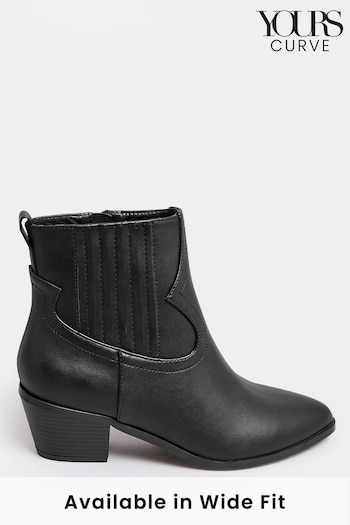 Yours Curve Black Wide Fit Extra-Wide Fit PU Ankle Western Boots (T66288) | £43