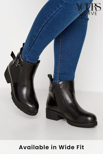 Yours Curve Black Wide Fit Buckle Ankle Boots (T66438) | £33