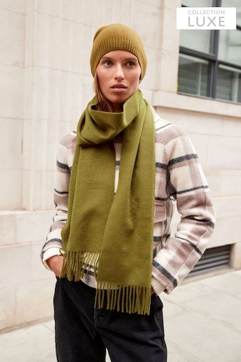 Olive Green Collection Luxe 100% Cashmere Scarf (T66549) | £68