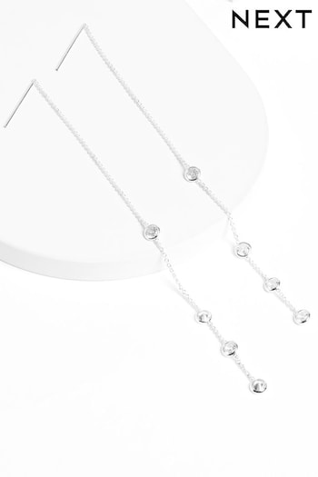 Silver Plated Sparkle Long Drop Earrings (T66558) | £12