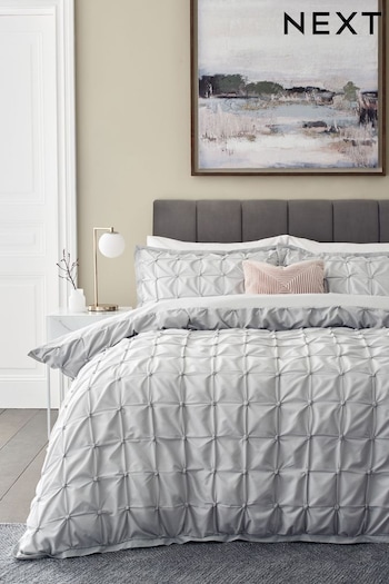 Light Grey Textured Pleats Plain Duvet Cover And Pillowcase Set (T67420) | £35 - £65