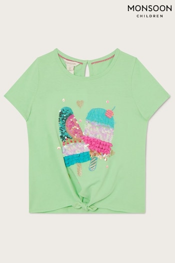 Monsoon Green Sequin Lolly Tie Front T-Shirt (T68151) | £18 - £22