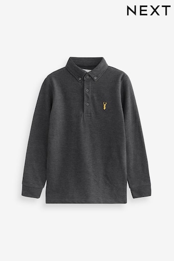 Charcoal Grey Long Sleeve Pique Polo Shirt (3-16yrs) (T68327) | £9 - £15