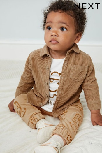 Rust Brown Shirt Jacket, T-Shirt and Joggers Baby 3 Piece Set (T68607) | £22 - £24