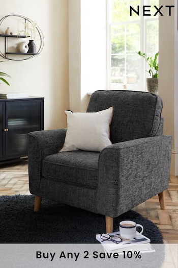 Chunky Chenille Dark Grey, Oak Effect Leg Stamford Accent Chair (T68653) | £399