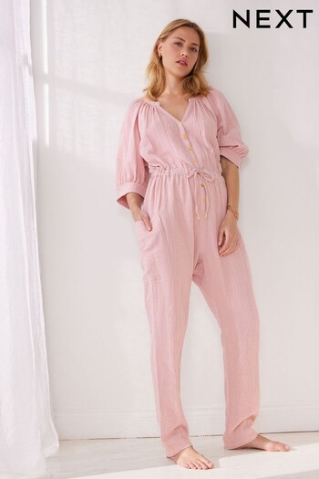 Pink Cotton Crinkle Jumpsuit (T68656) | £46