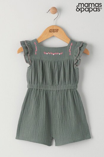 Mamas & Papas Green Woven Crinkle Square Romper (T68793) | £25