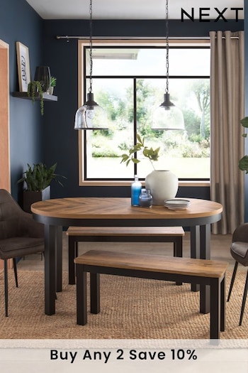 Dark Bronx Oak Effect 4 Seater Bench Dining Table and Bench Set (T69032) | £625
