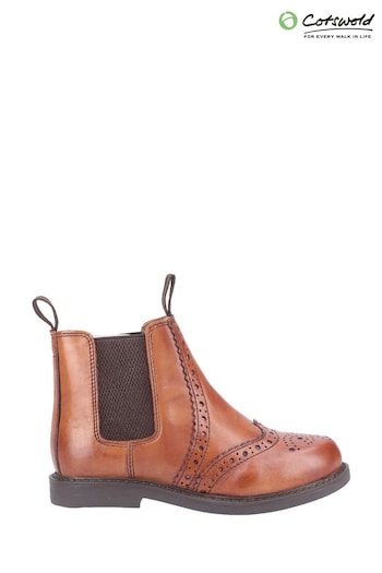 Cotswold Kids Tan Brown Nympsfield Brogue Pull On Chelsea Dee Boots (T69278) | £38
